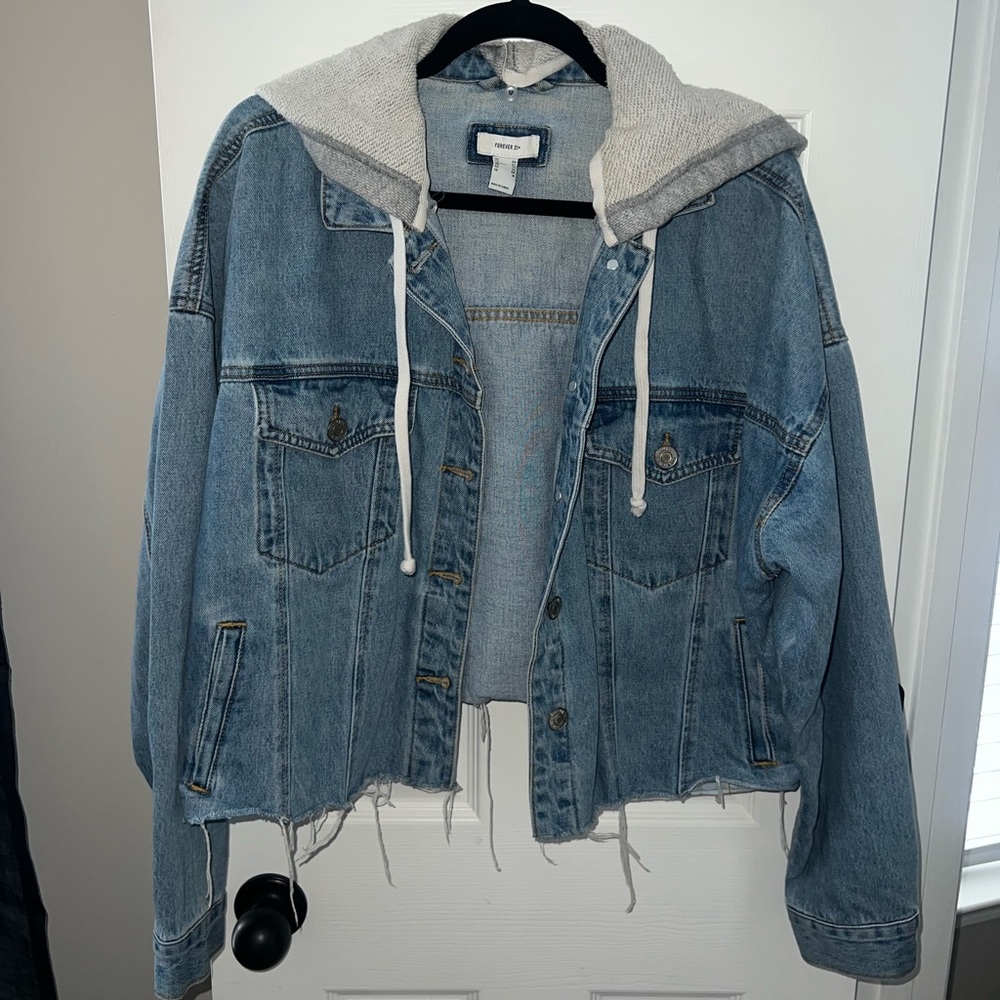 Forever 21 Cropped Denim Jacket with Hood